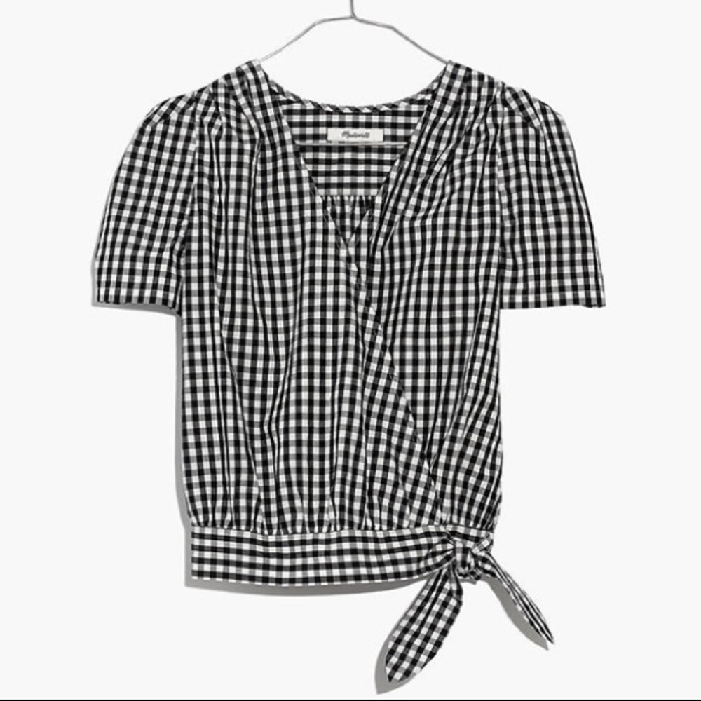 Madewell gingham short sleeve wrap shirt size xl